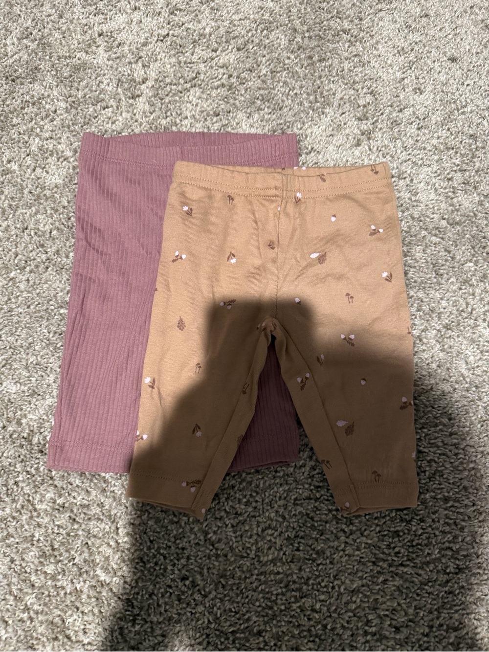 Kids Stretch Cotton Leggings Set - Mauve & Tan